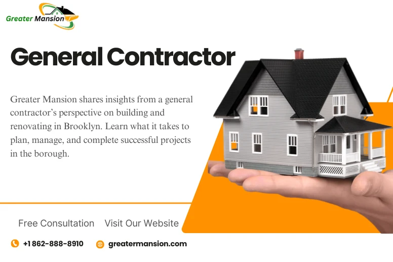Greater Mansion general contractor—hand holding model gray house; Brooklyn building & renovation. Free consultation.