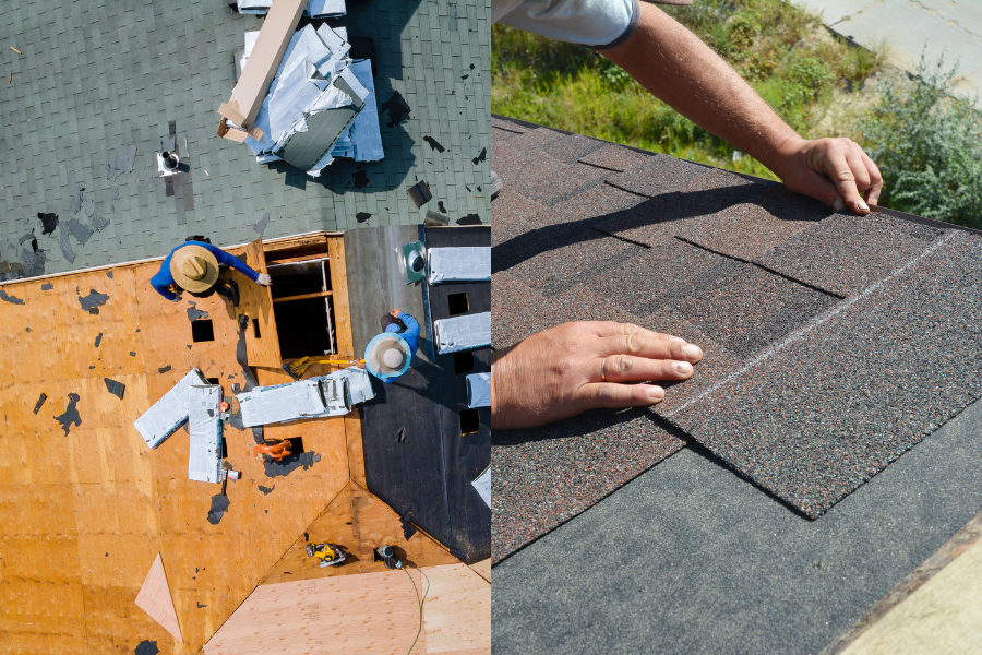 A man on a roof using a hammer, representing Greater Mansion's expertise in roofing and construction in Brooklyn.