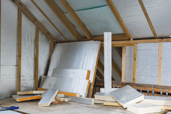 A room with visible insulation, illustrating Greater Mansion's focus on effective building solutions in Brooklyn's construction industry.