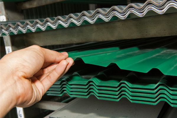 A person holds a green sheet of corrugated metal, symbolizing construction and remodeling services in Brooklyn, NY.